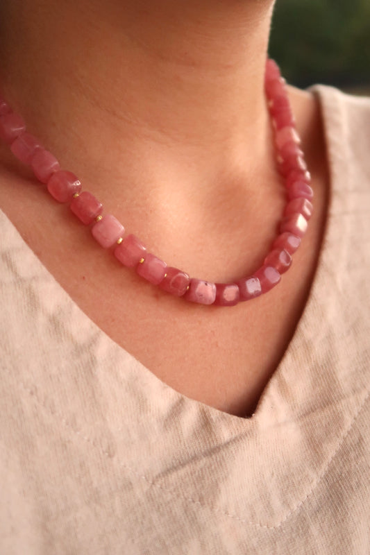 Pink Beaded Lily Necklace