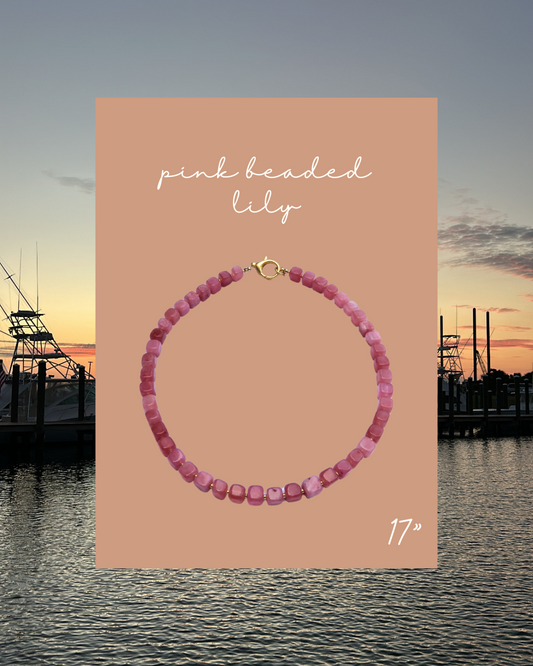 Pink Beaded Lily Necklace