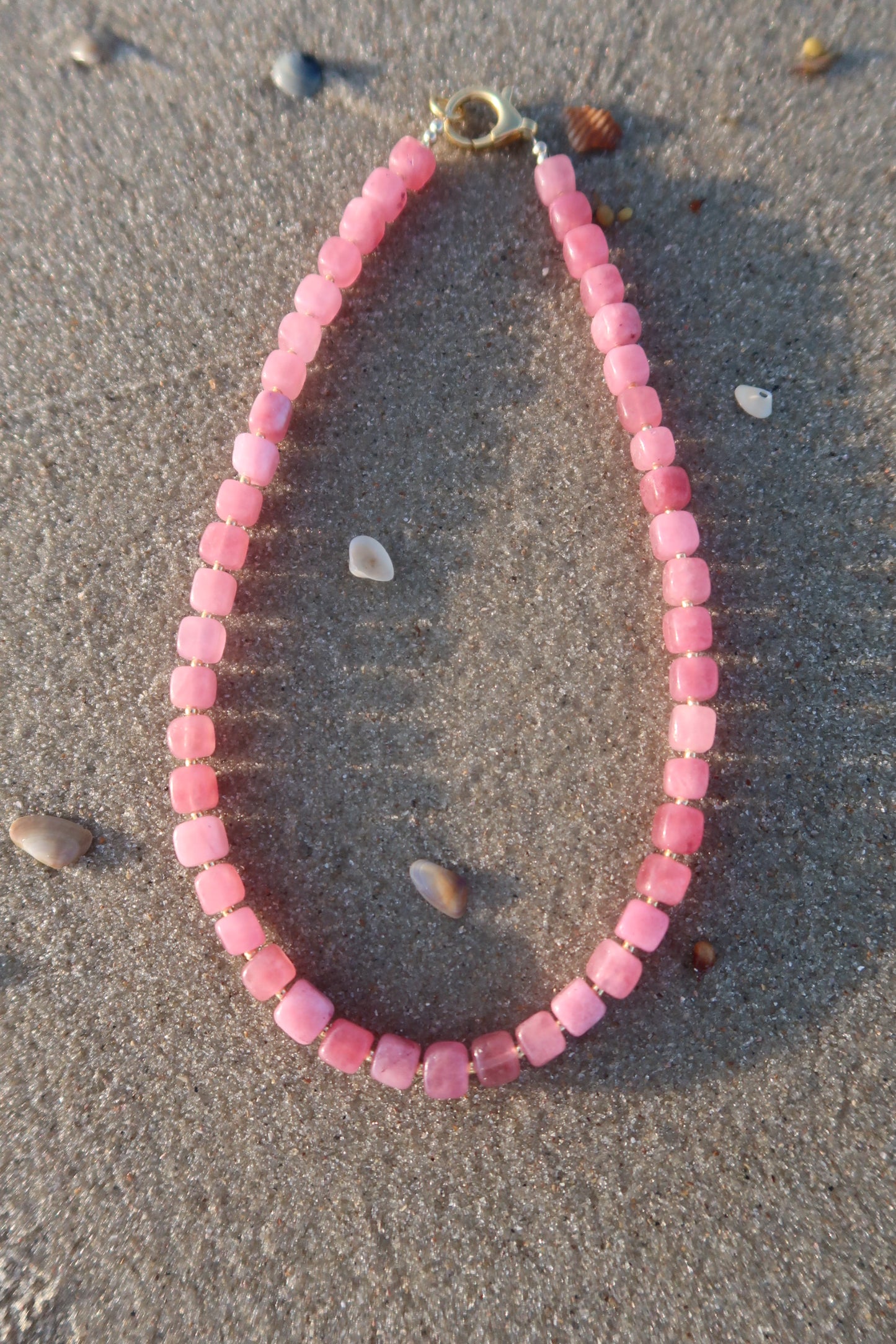 Pink Beaded Lily Necklace