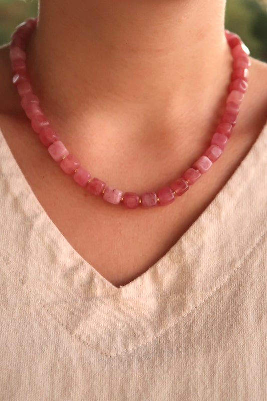 Pink Beaded Lily Necklace